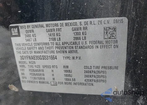 2016 Cadillac Srx Standard from USA, damaged, VIN 3GYFNAE35GS531664